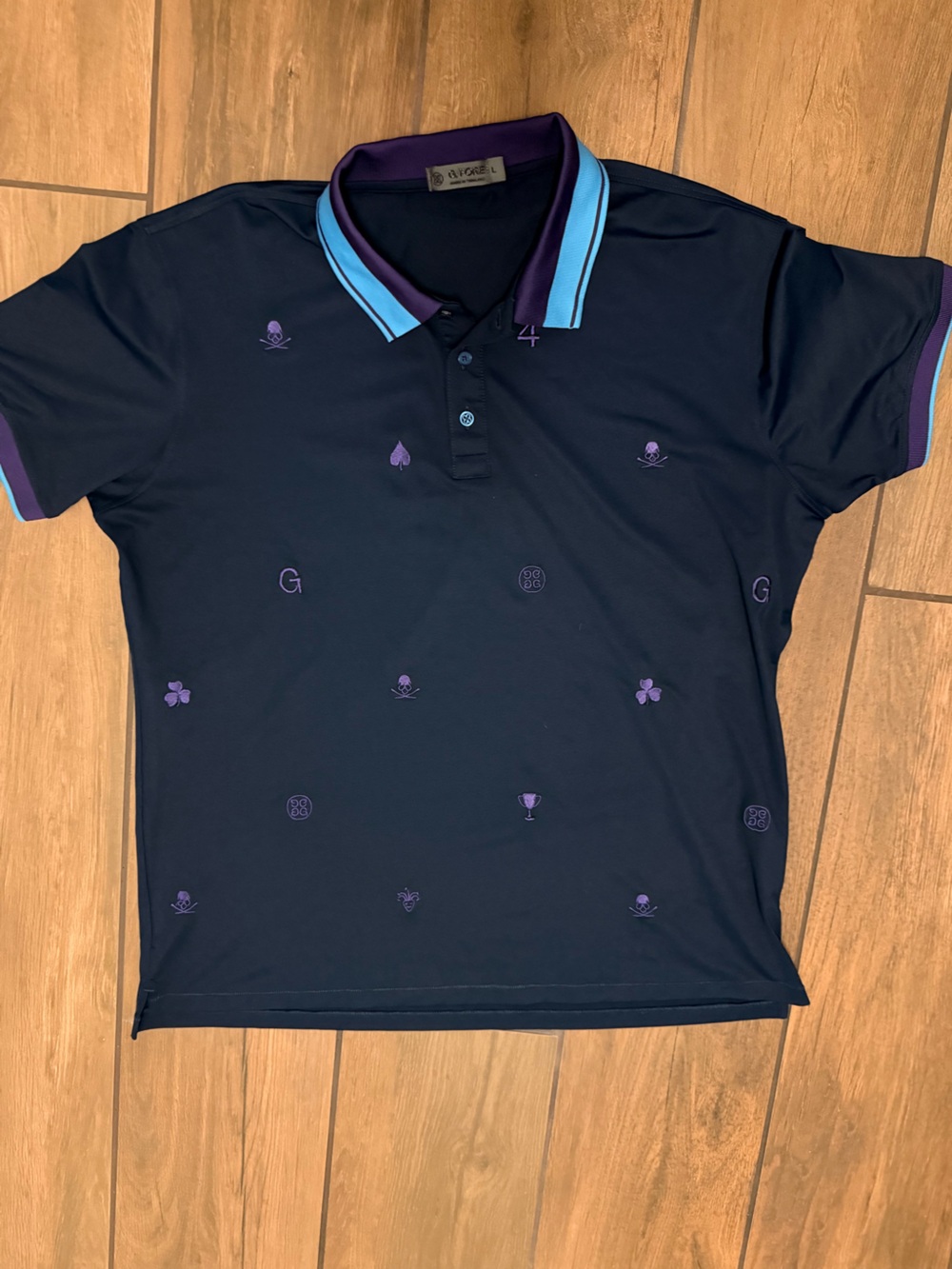 G/FORE Dark Blue Polo with Light Blue and Purple Trim Size L